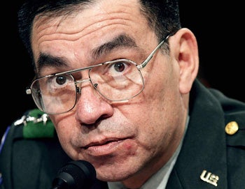Lt. Gen. Ricardo Sanchez testifies about Iraqi prisoner abuse before the Senate Armed Services Committee, May 19, 2004 (Photo: Kevin Lamarque/Reuters).