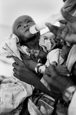 Sudanese refugees receive treatment for malnutrition in a hospital in Chad. The flight from Sudan to Chad took a physical toll on the refugees, particularly on the sick, infants, and the elderly. Some traveled more than a month to reach Chad.
