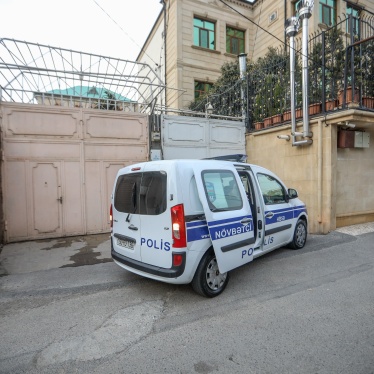 The police in front of Toplum TV office in Baku, Azerbaijan, March 6, 2024.