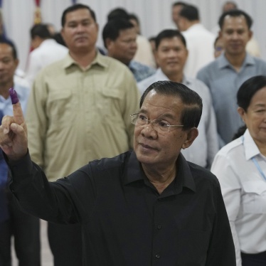 Former Cambodian prime minister Hun Sen after voting for the Senate election at Takhmau polling station in Kandal province, Cambodia